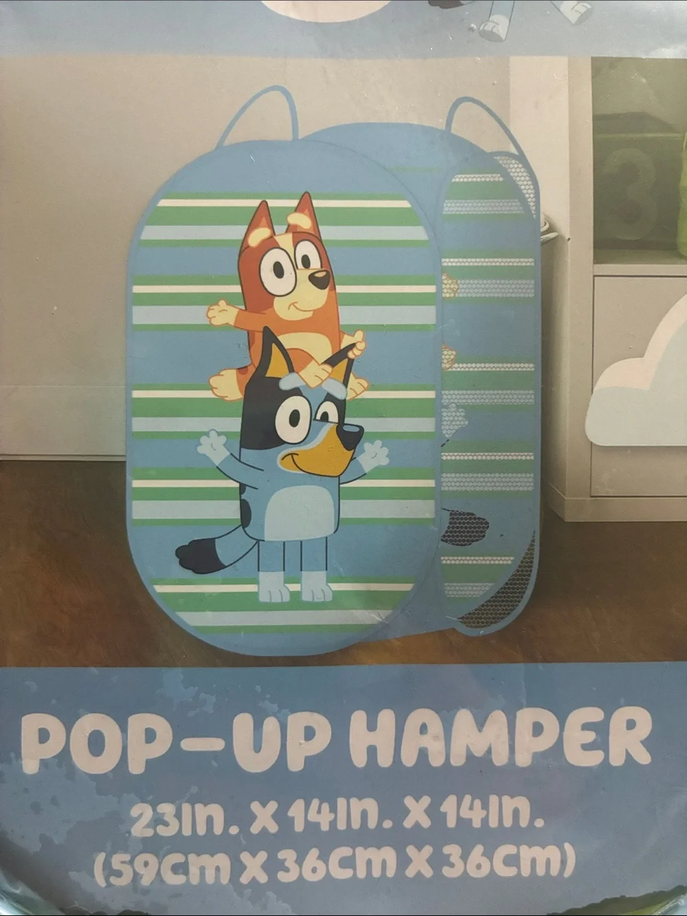 Bluey Pop-Up Hamper - Blue Striped Kids Laundry Storage